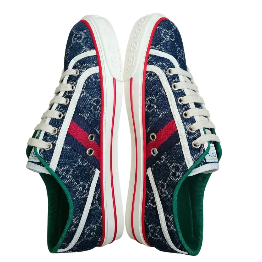 Gucci Tennis 1977 Blue Denim GG Supreme Web Stripe Low Top Sneaker Size 41 US 11
